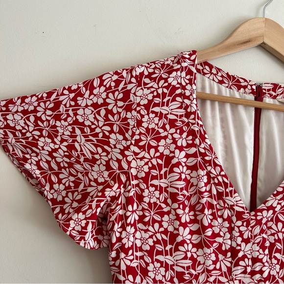 Brooks Brothers Red Floral V Neck Short Sleeve Swing Women Midi Dress SZ 8 - Picture 15 of 15